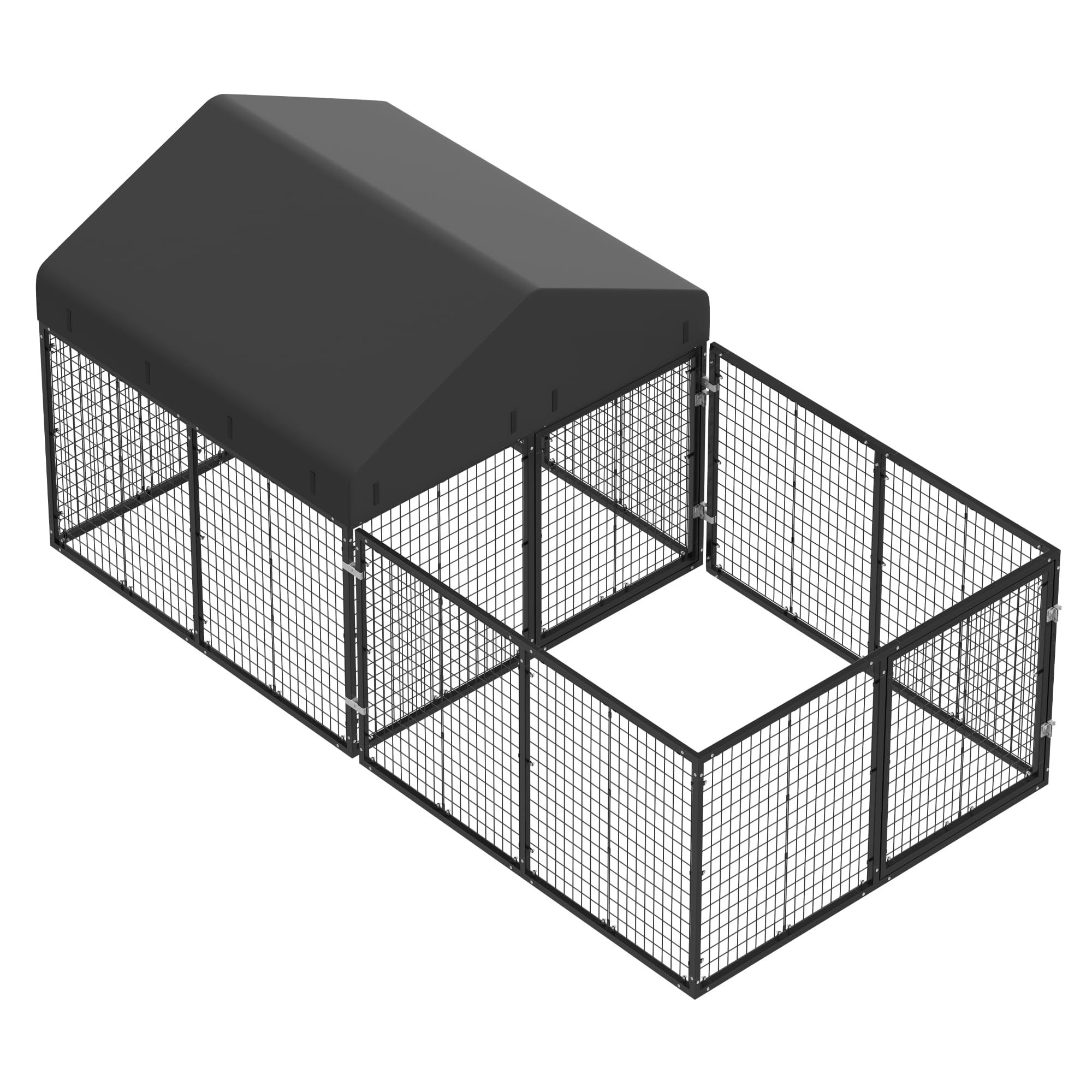 Petony Outdoor Dog Kennel with Dog Fence for Medium/Small Dogs Anti-Rust Coating Cage with Roof All Weather Resistant Dog House with Double Locks