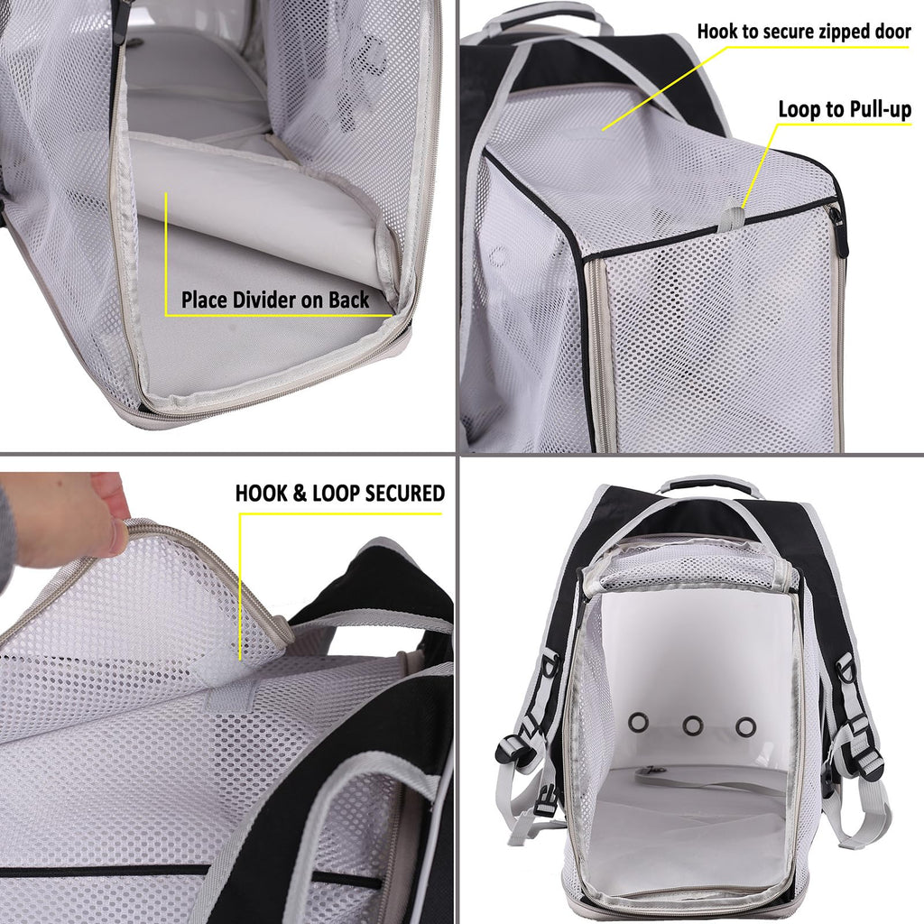 Square Back Extension Pet Backpack Carrier for Cat and Small Puppy up to 12 Pounds, Clear Space Capsule Astronaut Transparent Bubble Window Backpack to Carry and Transport Cat to Vet and Traveling