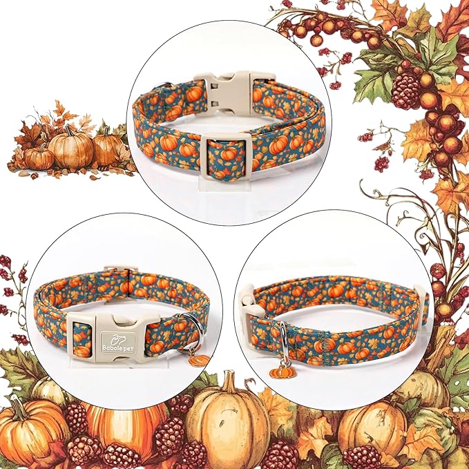 Fall Dog Collar Cute Autumn Pumpkin Puppy Collar - Light Comfortable Adjustable Pet Collars for Small Medium Large Girl Boy Dogs S