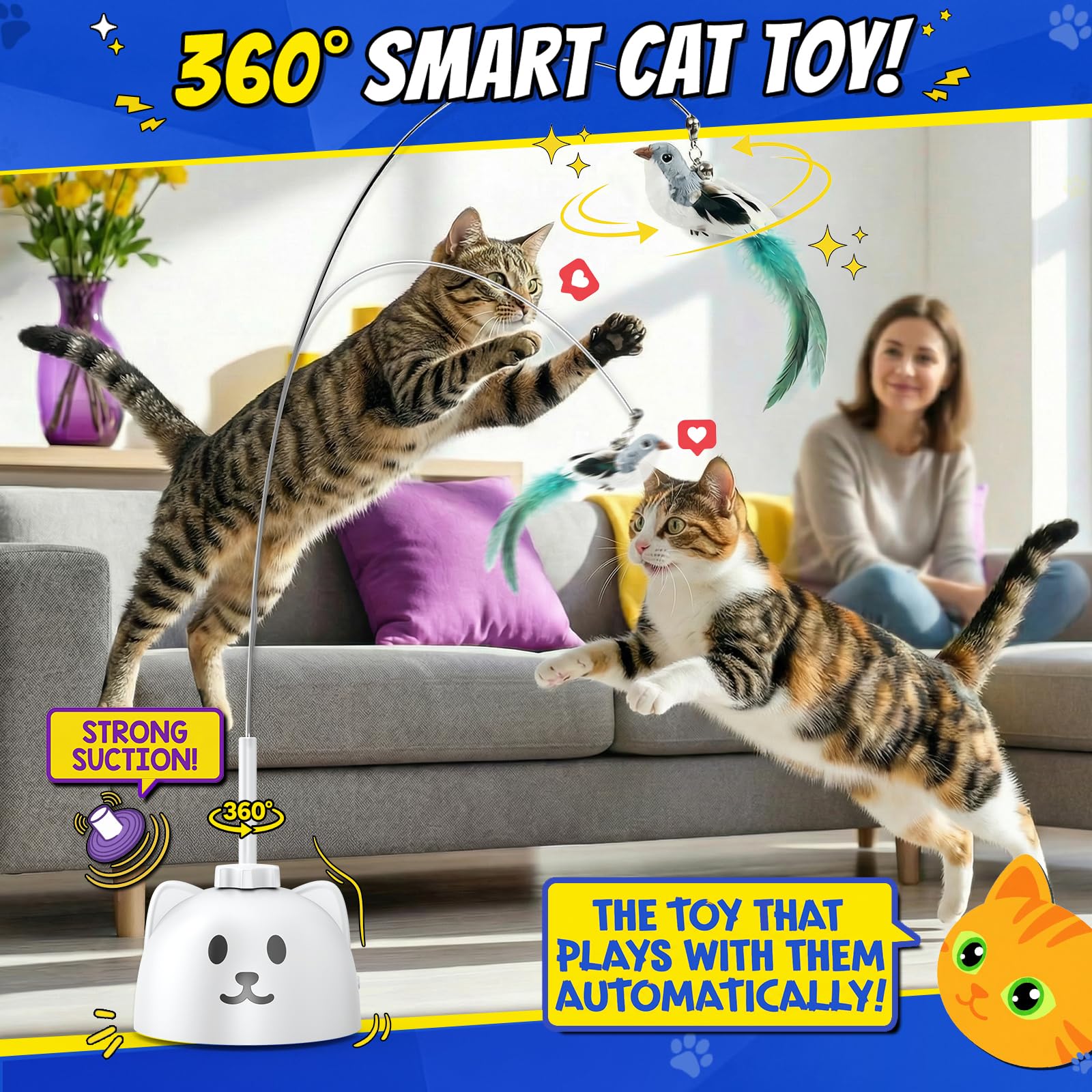 CATPICK Automatic Interactive Cat Toy, Flying Bird Wand for Indoor Cats