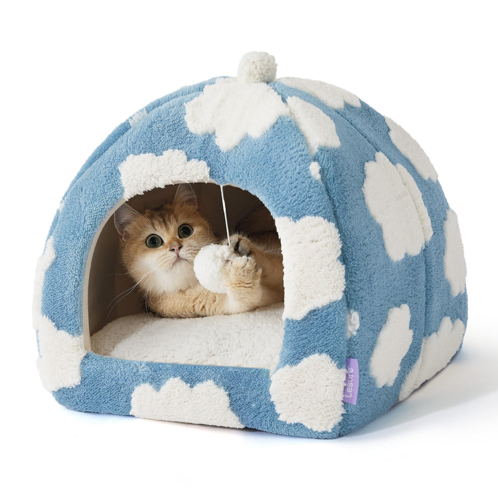 Lesure 2in1 Cute Cat House for Kitten with Washable Cushioned Pillow,16in