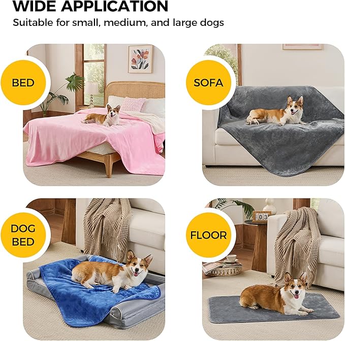 Sunheir Waterproof Blanket for Bed & Couch, Reversible Soft Sherpa Fleece Flannel Throw 50"X60", Leakproof Spill-Proof Dog Pet Blanket, Furniture & Sofa Protector, Camping, Travel, Grey