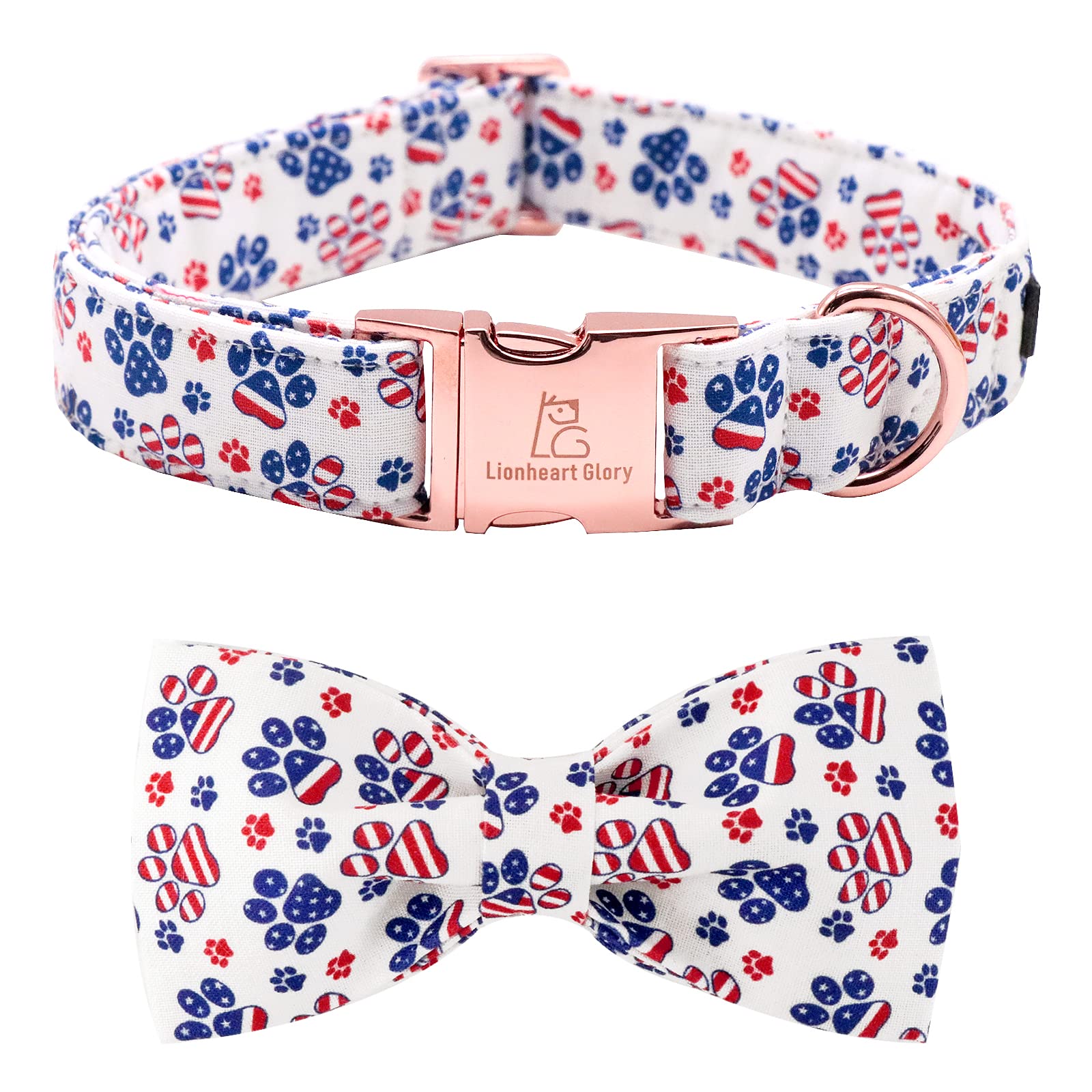 Lionheart Glory American Flag Dog Collar - 4th of July Collar with Adjustable Bow for Large Dogs