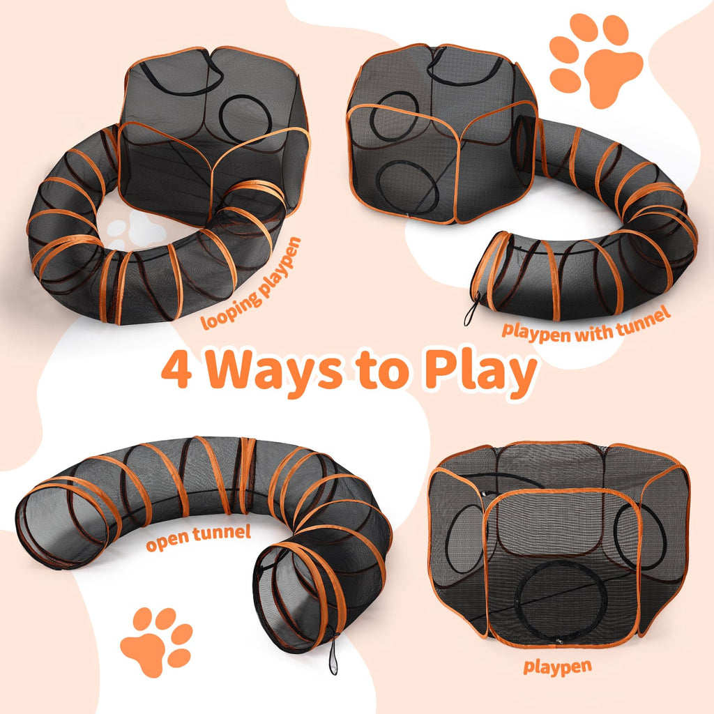 YAVAYI Outdoor Cat Enclosure with Circle Tunnel for Kitten Kitty Run - Portable Cat Playpen Tent Outdoor Indoor Pet Tent for Outside Small Animals