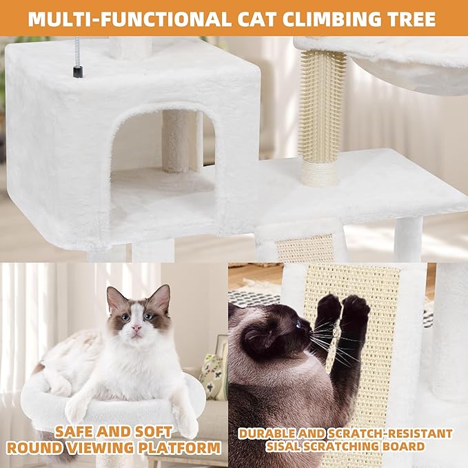 ROYPET 3-Tier Grey Cat Tree Tower with Hammocks (Beige, 39.4'')