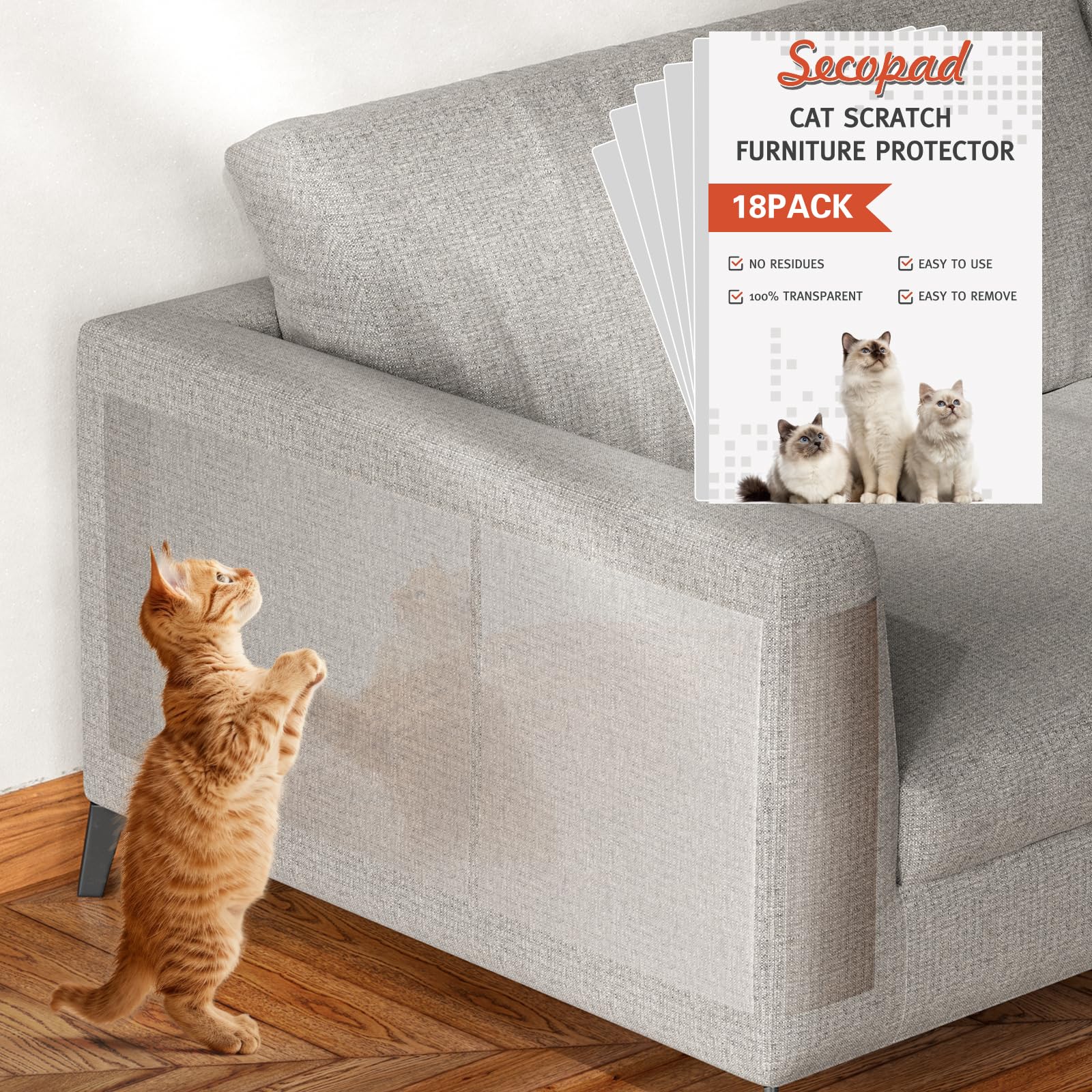 Secopad 18 PCS Cat Scratch Furniture Protector, Couch Protector, 14IN