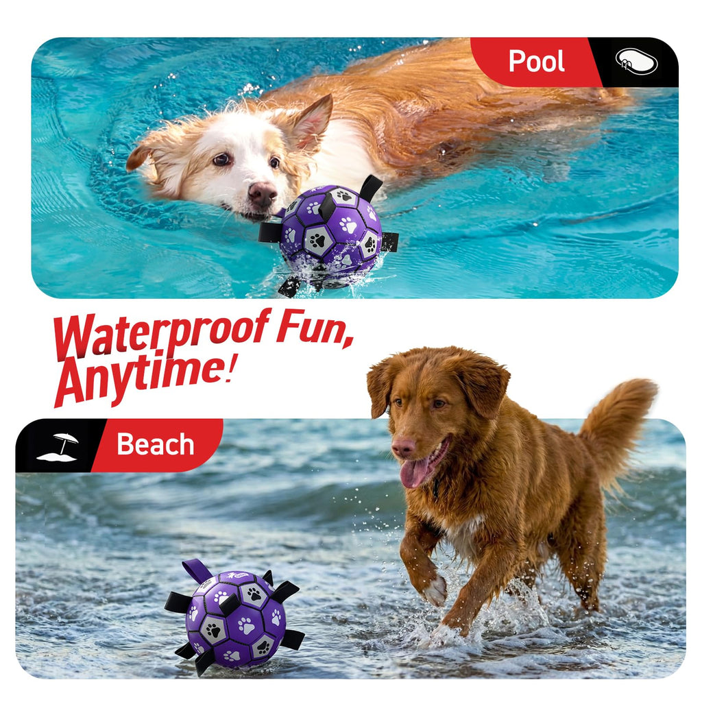 QDAN Dog Toys Soccer Ball with Straps - Dog Water Toy, Puppy Birthday Gifts, Durable Dog Balls for Small Medium Dogs （6 Inch）