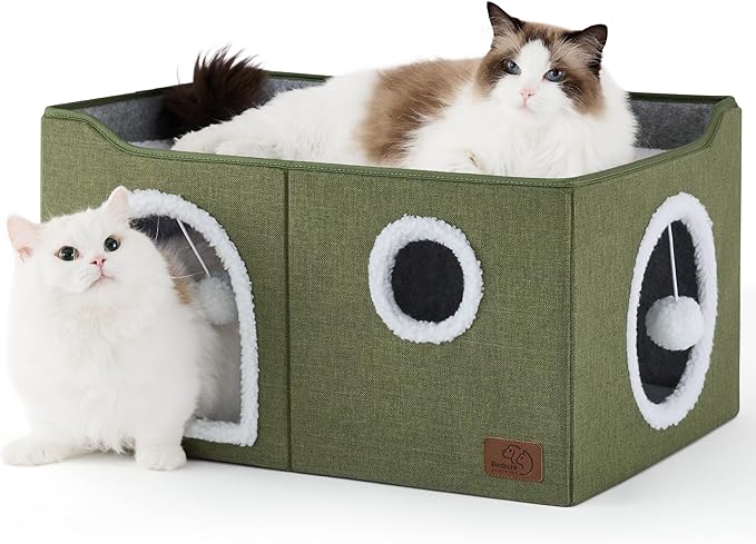Bedsure Extra Wide Cat House Bed with Fluffy Ball and Scratch Pad