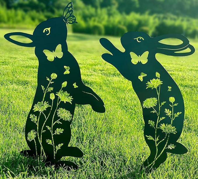 Doesen Metal Dog Garden Decor for Outside (2 Pack), 17" Puppy Decorative Garden Stakes, Black Dog Silhouette Outdoor Dog Decor, Weather Resistant Steel Dog Yard Decor for Dog Lovers