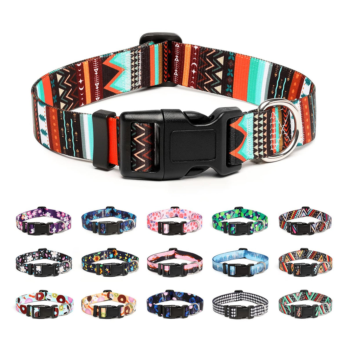 Mercano Adjustable Dog Collar - Special Design Patterns, Soft Nylon Comfortable Durable Pet Collar for Small Medium Large Dogs (L, Watermelon)