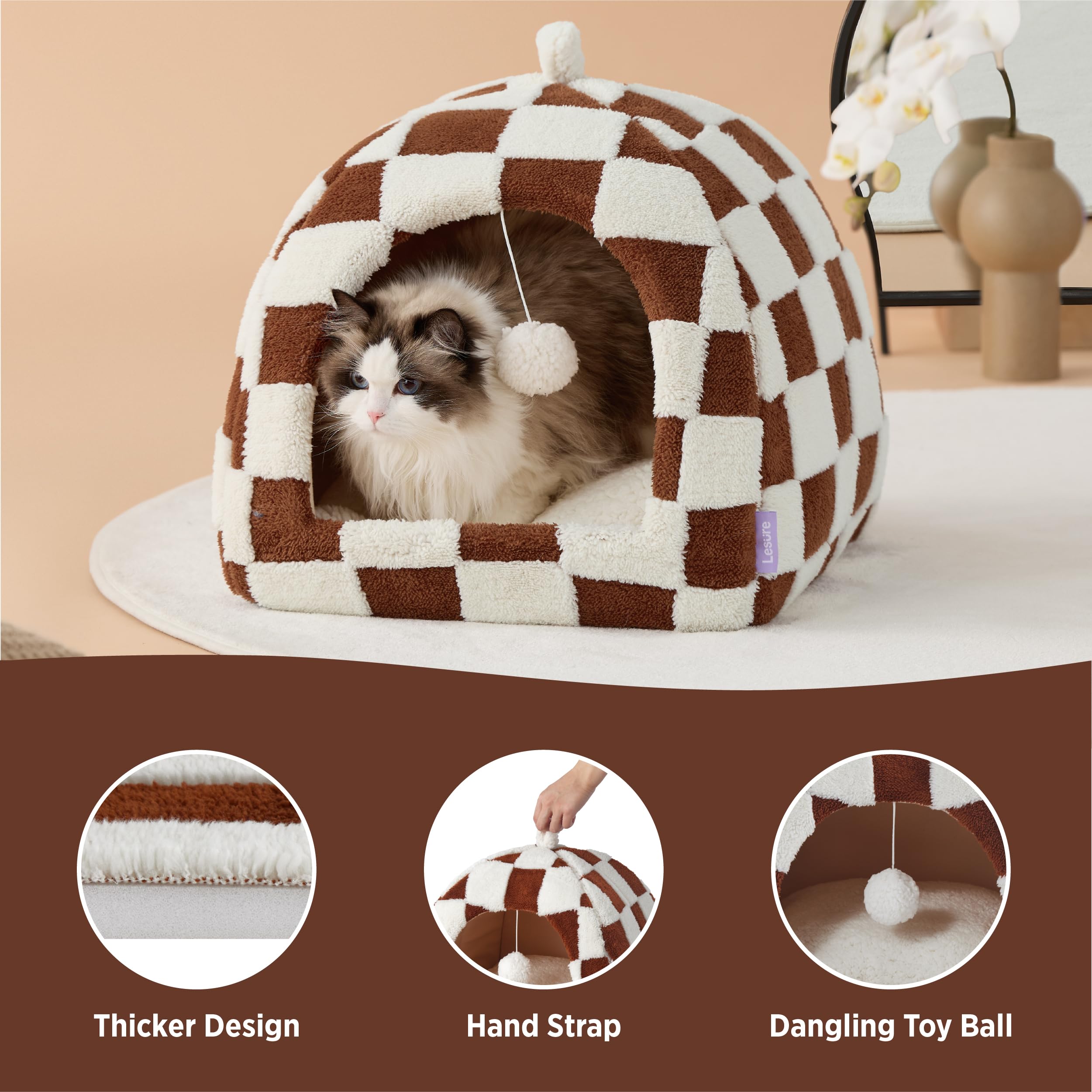 Lesure 2in1 Cute Cat House for Kitten with Washable Cushioned Pillow,17.3in