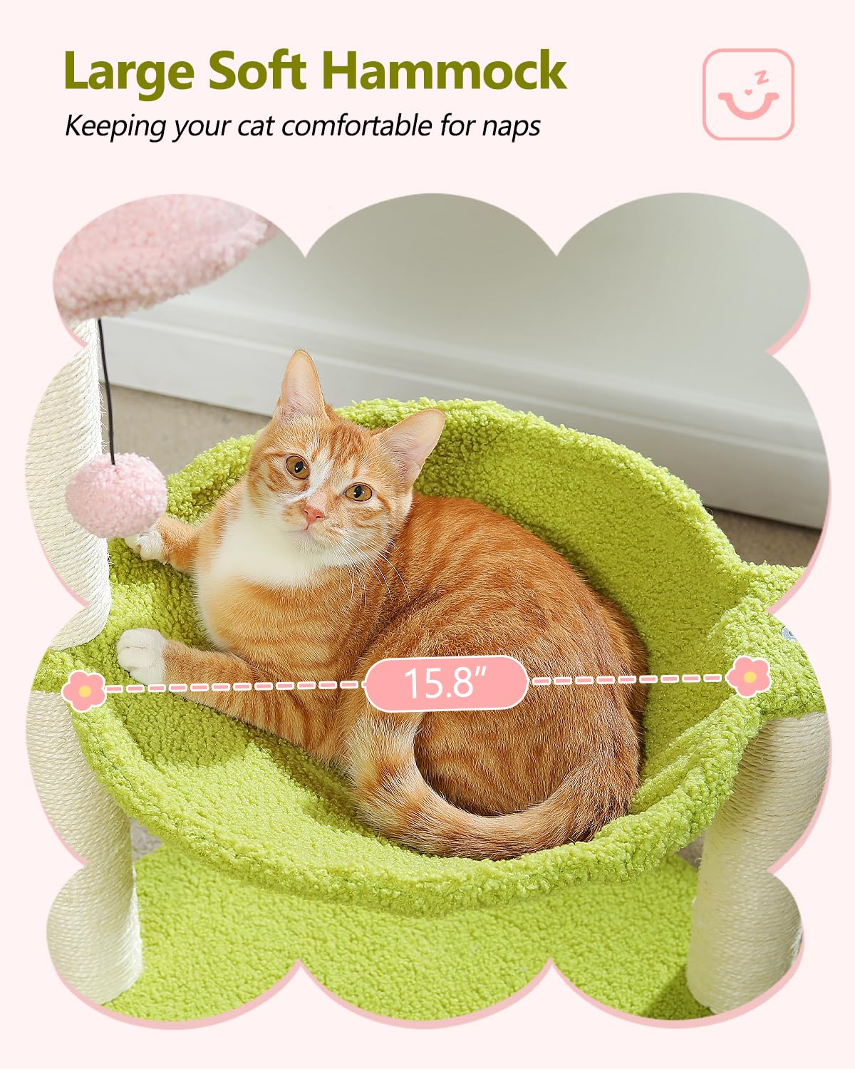 MUTTROS Flower Cat Tree, 28" Cat Tower with Cozy Flower Perch, Large Hammock for Indoor Small Cats, Cute Cat Tree with Sisal Scratching Post and Fur Toy Ball for Kittens, Pink