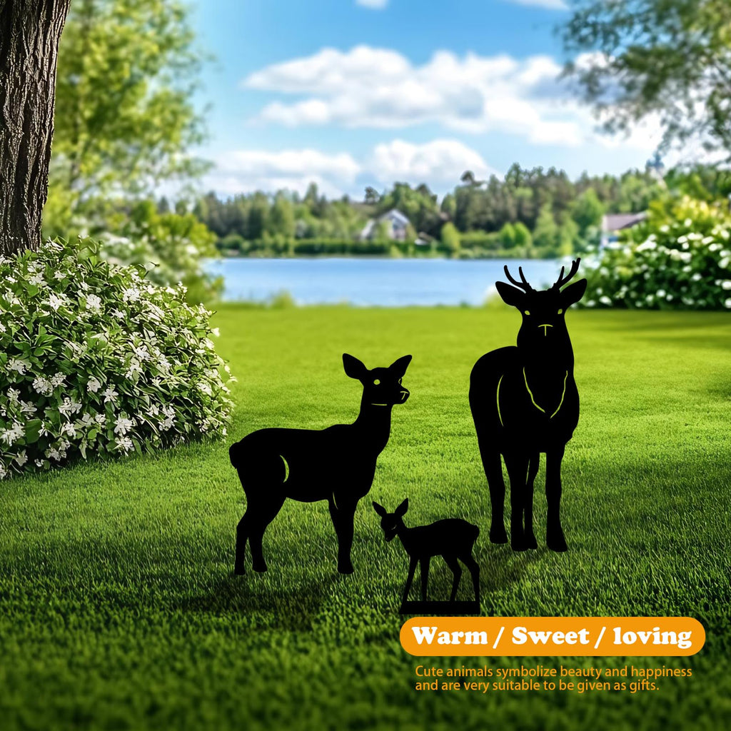 Yonisun 3 Pack Deer Metal Garden Decorative Stakes, Weather Proof Silhouette Statues for Yard, Patio,Outdoor Decor for Deer Lovers and Pet Owners