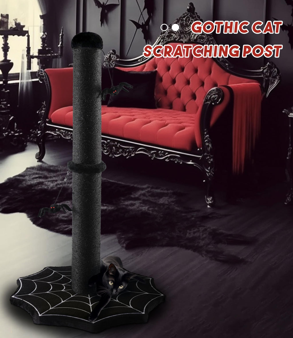 PuzzlePaw Gothic Cat Scratching Post with Spider Toys for Indoor Large Cats