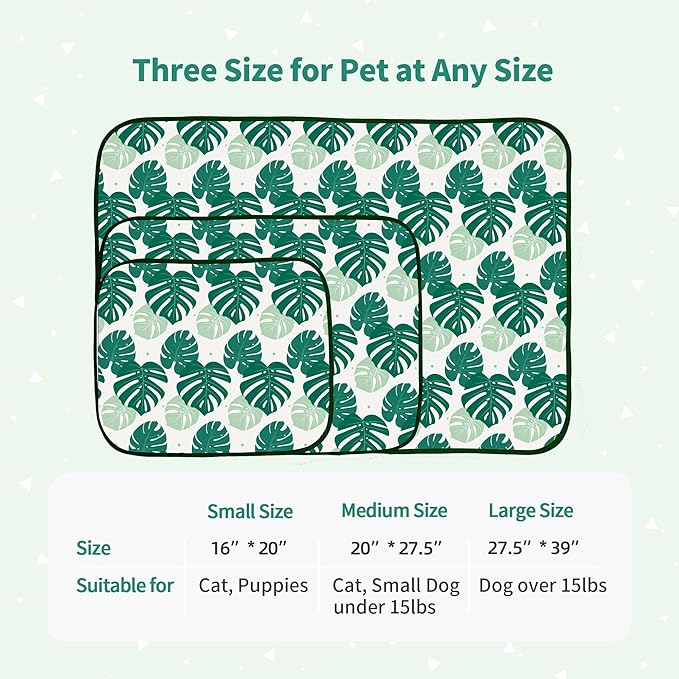 NWK Pet Cooling Mat - Ice Silk Cooling Mat for Dogs & Cats Portable & Washable Pet Cooling Blanket, Car Seats, Beds for Summer (1, Green Leaf, 20'' X 27'' X 0.3'')