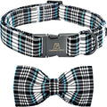 Lionheart glory Dog Bow Collar Blue and Black Plaid Dog Collar for X-Large Dogs,Boy Dog Collars with Bowtie Spring Summer Collars Soft Adjustable Pet Collar Bows