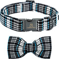 Lionheart glory Dog Bow Collar Blue and Black Plaid Dog Collar for X-Small Dogs,Boy Dog Collars with Bowtie Spring Summer Collars Soft Adjustable Pet Collar Bows