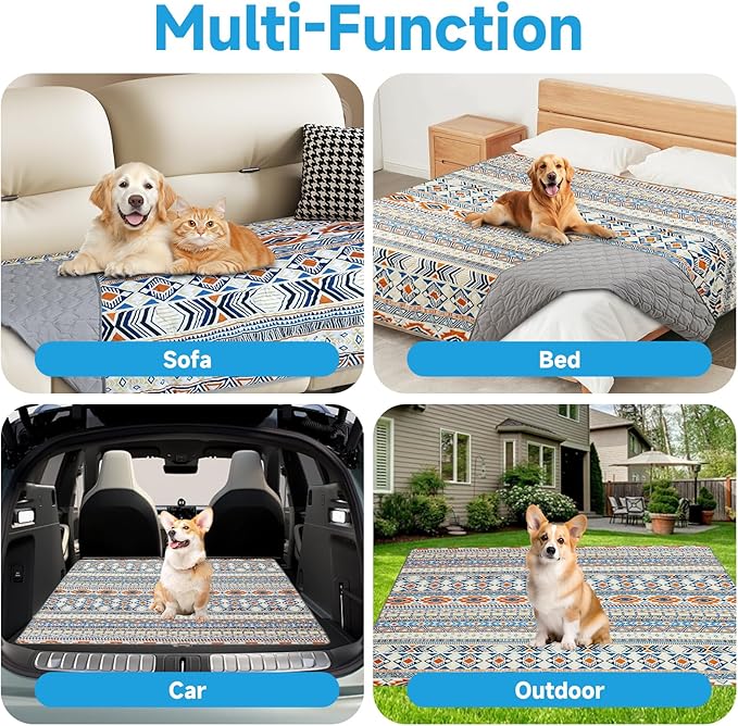 Waterproof Dog Blanket, Bohemian Dog Bed Cover Pet Blanket, Reversible Sofa Couch Cover for Dogs Washable, Protect Furniture Bed Couch Sofa for Puppy Cat (Blue Medallion, 68×82 Inch)