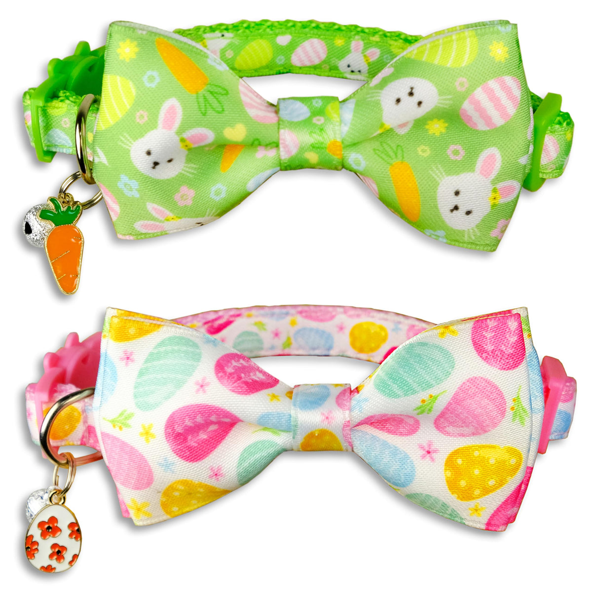 2 Pack St. Patrick's Day Cat Collars with Bow Tie and Charms, Adjustable Breakaway Shamrock and Clover Collars for Cats and Kittens, Holiday Festive Design for Boys and Girls