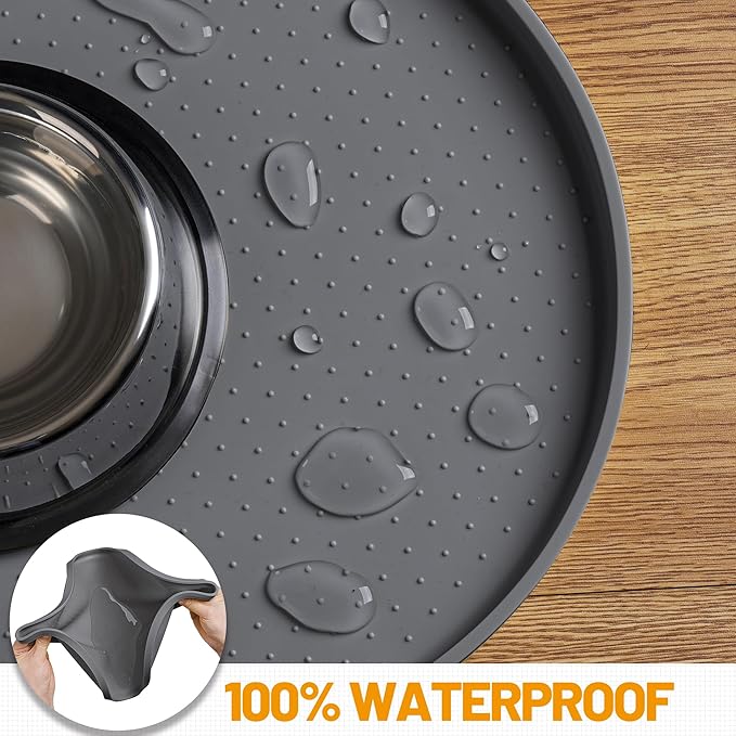 Hubulk 100% Waterproof Silicone Pet Feeding Mat with Raised Edge for Food and Water, Dog Bowl Mats, Cat Bowls Placemat with High Lip Protects Floor for Cats and Dogs (Gray, 32" L x 24" W)