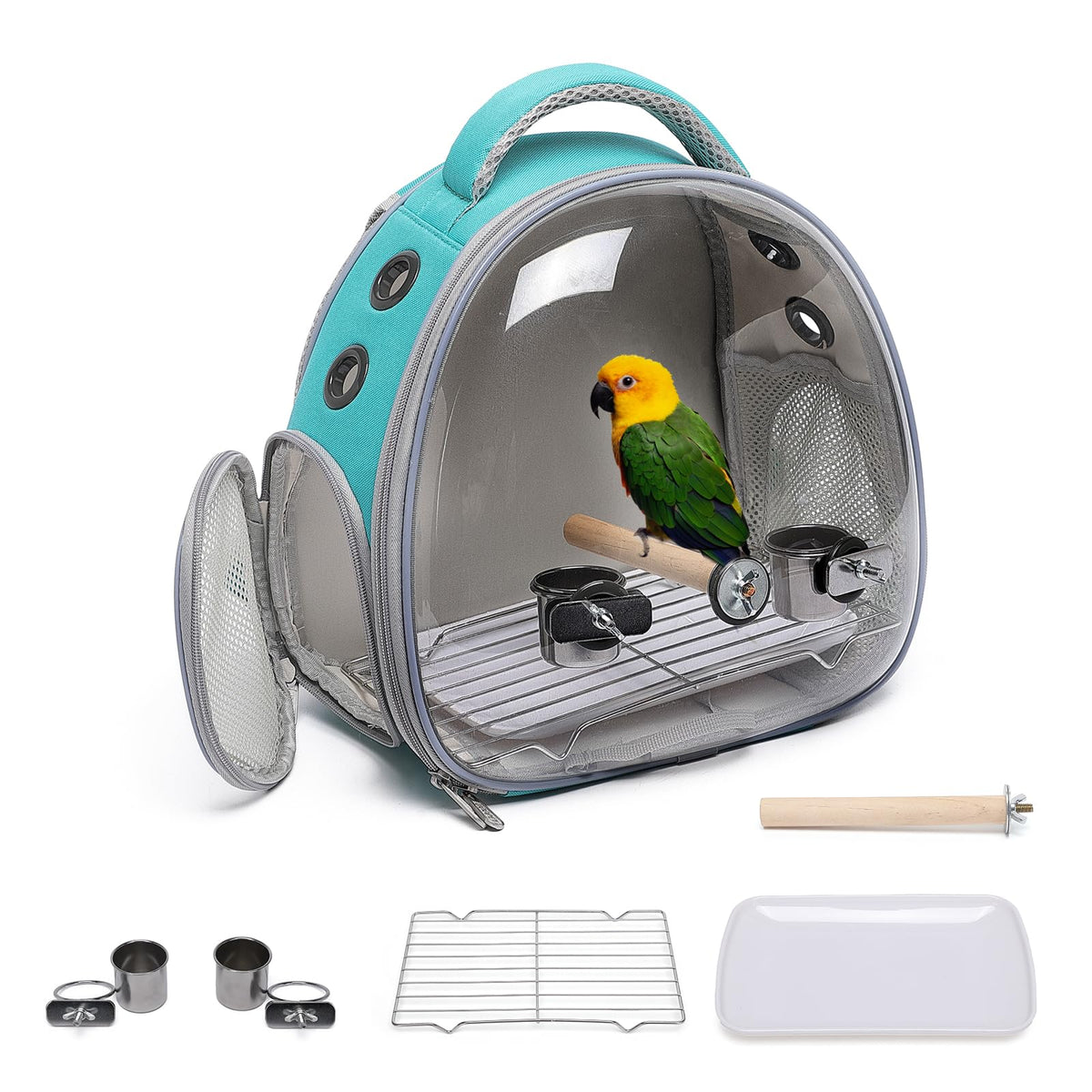 Ioview Portable Travel pet Backpack Carrier Hamster Bag Guinea Pig Bird Small Dog cat Turtle Carrier Rabbit Cage Squirrel Bearded Dragon Breathable Hangbag (Hua+Accessories)