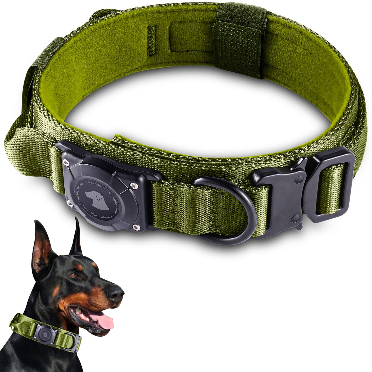 2026 Upgrade Waterproof Tactical AirTag Dog Collar, Built in AirTag Holder