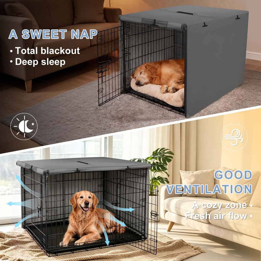 Explore Land Dog Crate Cover Heavy Duty Polyester Pet Kennel Sunshade Universal Fit for 36 inches Wire Cage (Grey)