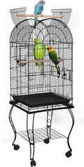 SUPER DEAL 64'' Rolling Bird Cage Large Wrought Iron Cage for Cockatiel Sun Conure Parakeet Finch Budgie Lovebird Canary Medium Pet House with Rolling Stand & Storage Shelf