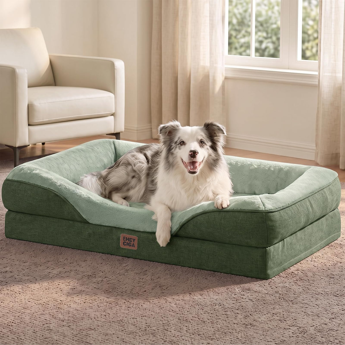 EHEYCIGA Orthopedic XL Dog Bed for Large Dog, Memory Foam Dog Couch, Beige