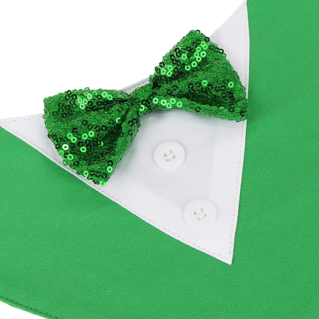 ADOGGYGO St.Patrick's Day Dog Tuxedo Bandana, Green Pet Tux Collar with Bowtie Adjustable St Patricks Costume for Medium Large Dogs Pets (L)
