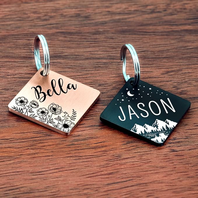 Ultra Joys Stainless Steel Pet ID Tag Dog Name Tags Personalized Front and Back Engraving, Customized Dog Tags and Cat Tag, Optional Engraved on Both Sides, Diamond Mountain Rose Gold Large