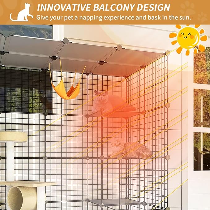 Oneluck 41 Inch Catio Outdoor Cat Enclosure with Super Large Enter Door, Balcony Cat Playpen with Platforms,DIY Outside Cat Patio Large Exercise Place Ideal for 1-3 Cats