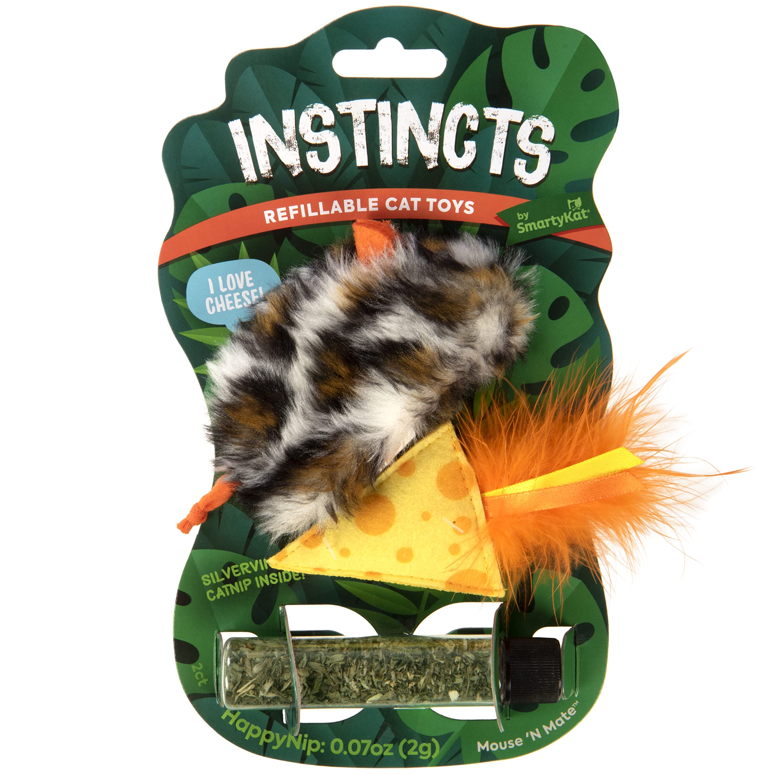 Instincts by SmartyKat 2-Pack Mouse 'N Mate Plush Refillable Cat Toys w/HappyNip Tube (Catnip & Silvervine) - Multicolor, 2-Pack