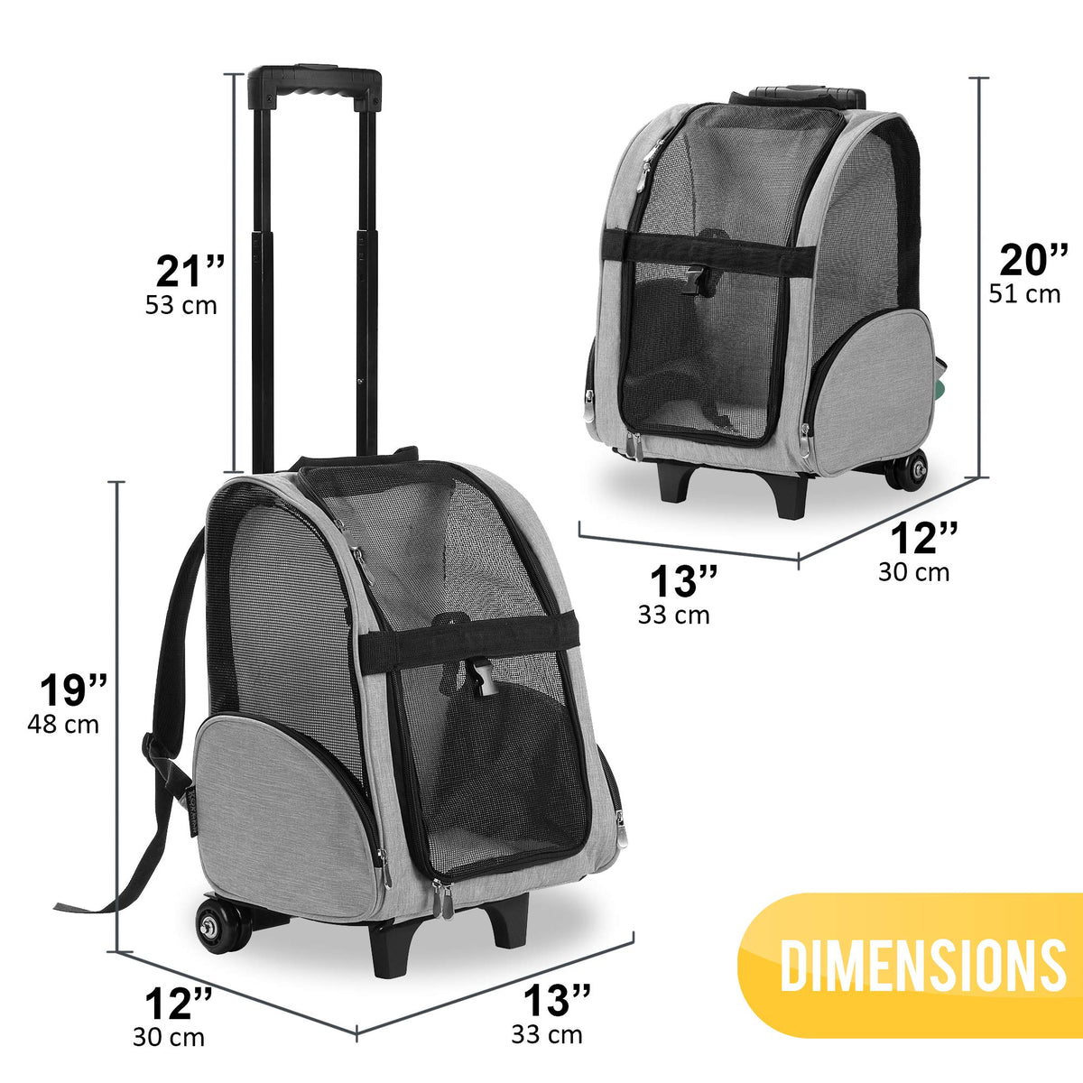 KOPEKS Deluxe Backpack Pet Travel Carrier with Double Wheels for Pets up to 18 Pounds - Grey