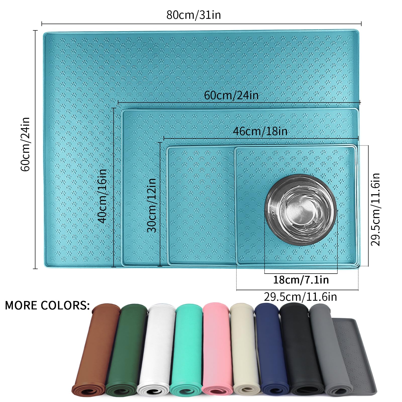 Ptlom Dog Food Mat Anti-Slip Pet Bowl Mats for Food and Water, High-Lips Pet Placemat Prevent Messy Spills to Floor, Waterproof Puppy Feeding Tray for Small, Medium Large Dogs Cats, Silicone