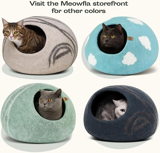 MEOWFIA Cat Cave - Merino Wool Bed for Indoor Cats (Pistachio, Large)