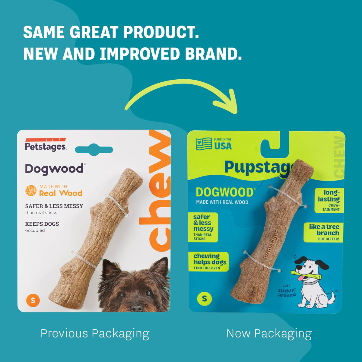 Pupstages Dogwood Stick Dog Chew Toy, Made in USA, Small, 5.4"