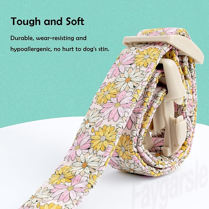 Faygarsle Floral Girl Dog Collar, Pink and Yellow Summer Spring Design for Small Medium Large Dogs, M