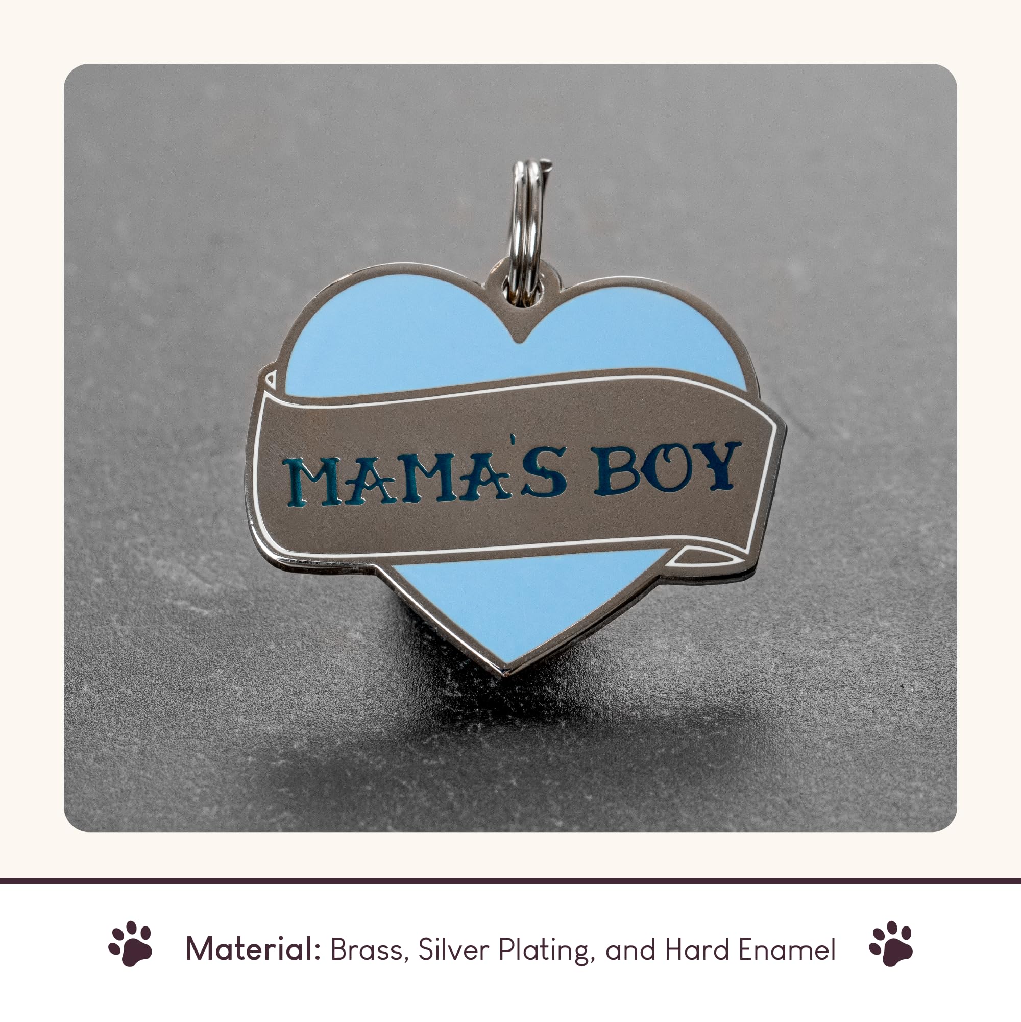 Two Tails Mama's Boy Personalized Dog ID Tag, Engraved, Silver Plating