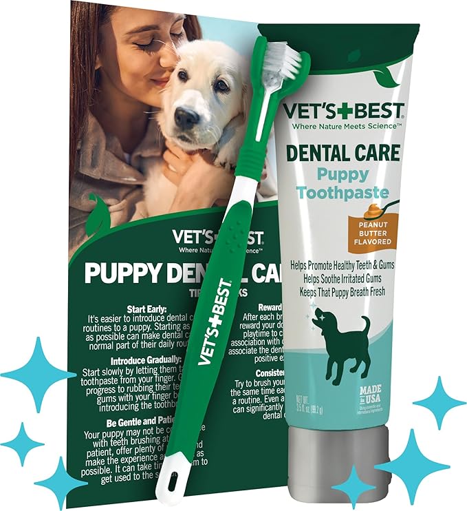 Vet's Best Puppy Toothpaste & Toothbrush Kit, Peanut Butter, Dogs, 3.5 oz