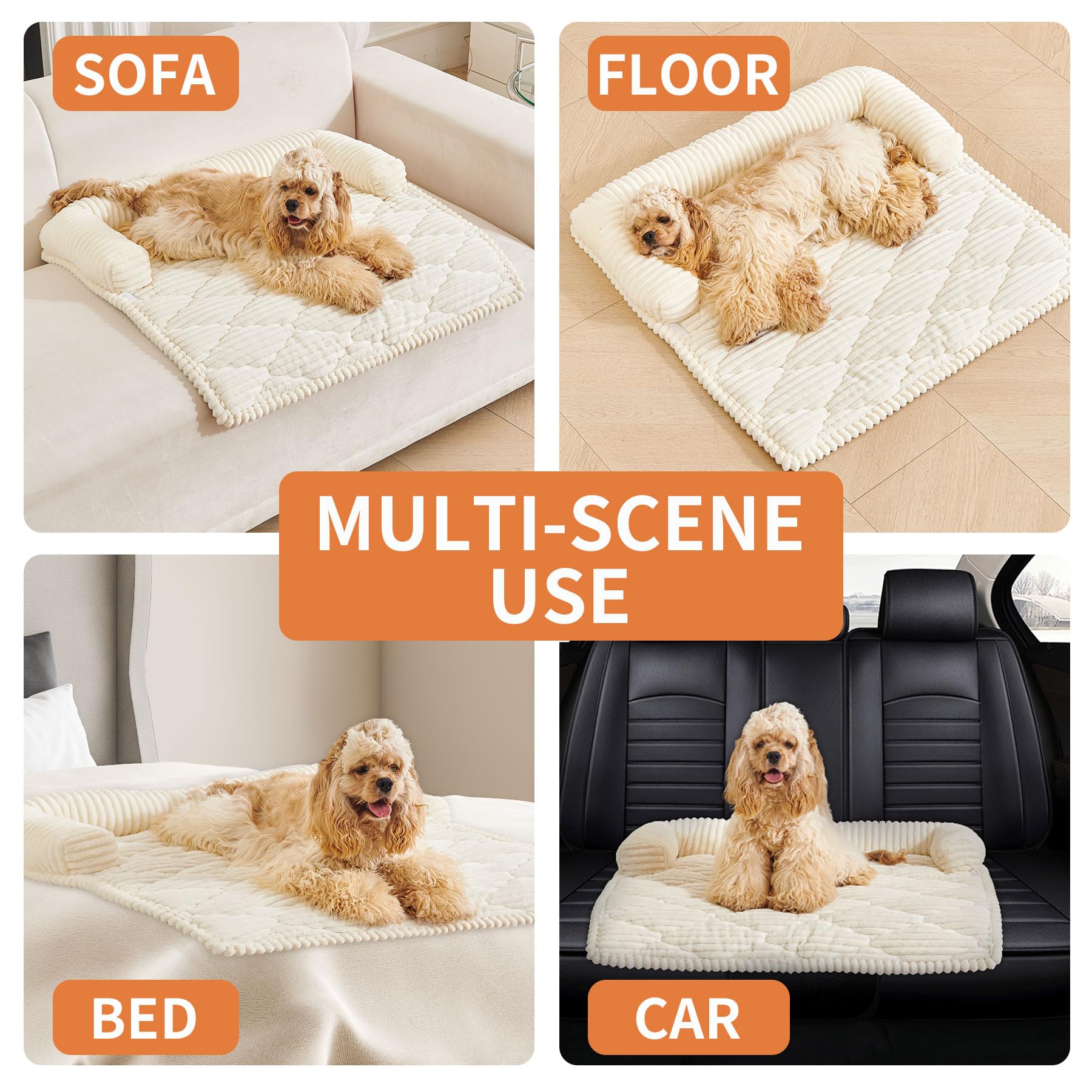HAOMAIJIA Dog Couch Bed for Large Dogs, Non Slip Pet Couch Covers for Sofa Thick Soft Washable Dog Couch Cover Protector All Seasons Universal Dogs and Cats Bed Mat (Off White, Large)