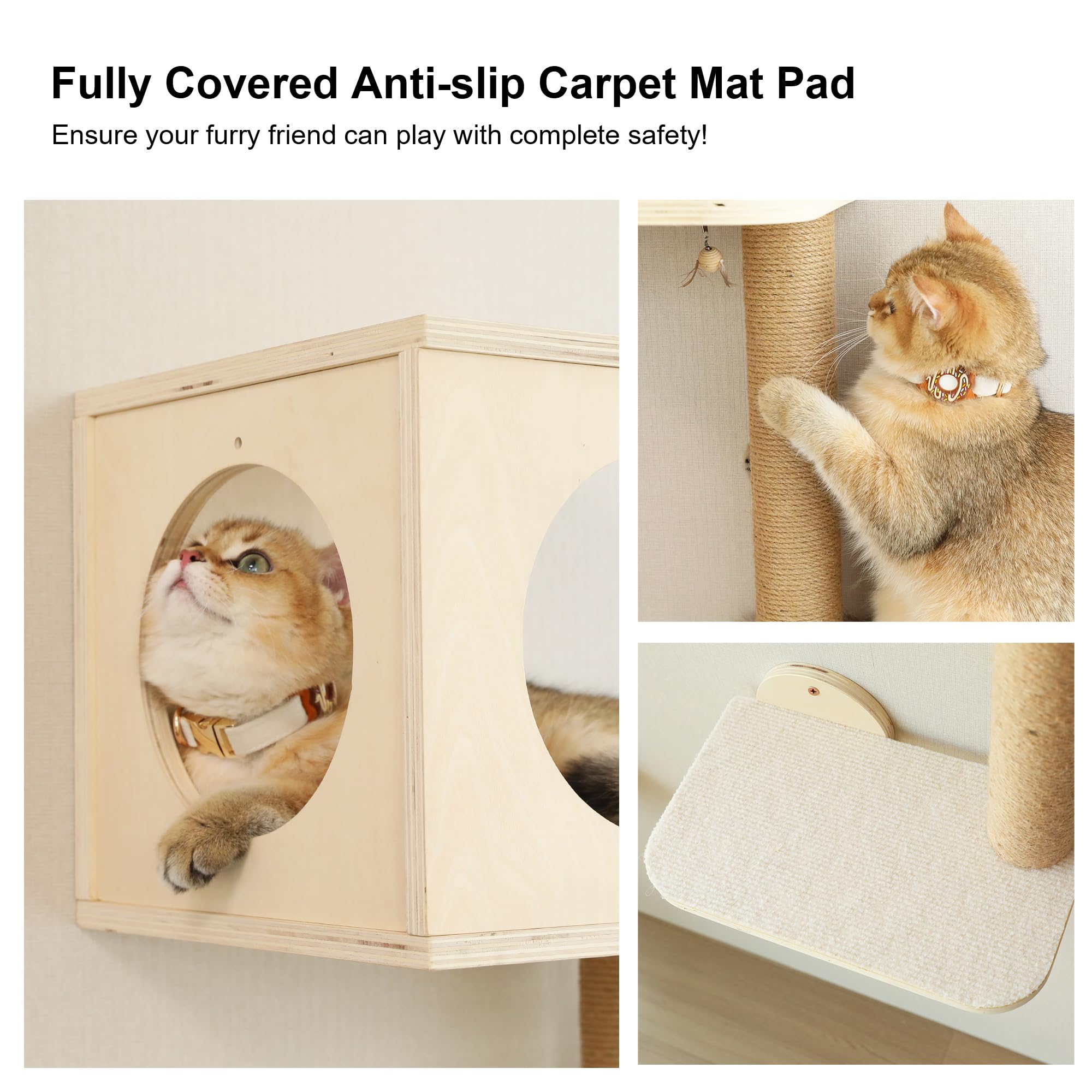 FUKUMARU Cat Wall Shelves, 5 in 1 Set, Beige