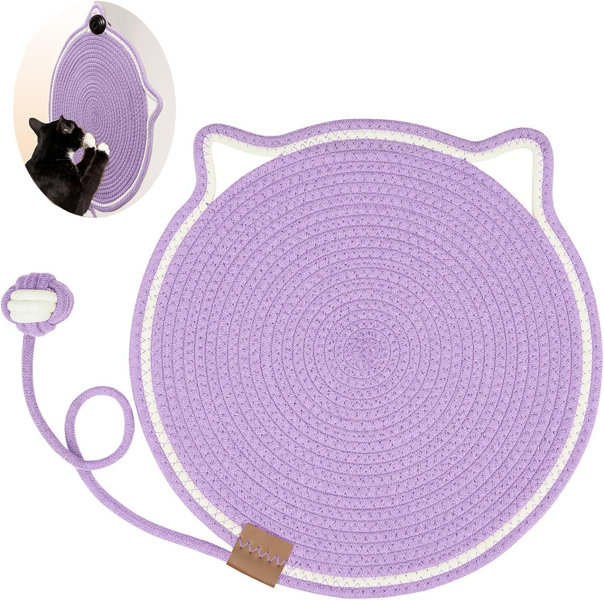 Letalong Cat Scratcher Mat, Natural Cotton Rope Cat Scratch Pad, 15.7'' Round Horizontal Floor Cat Scratching Pads for Indoor Cats, Cat Furniture Protector for Wall, Couch, Carpets, Sofas, Purple