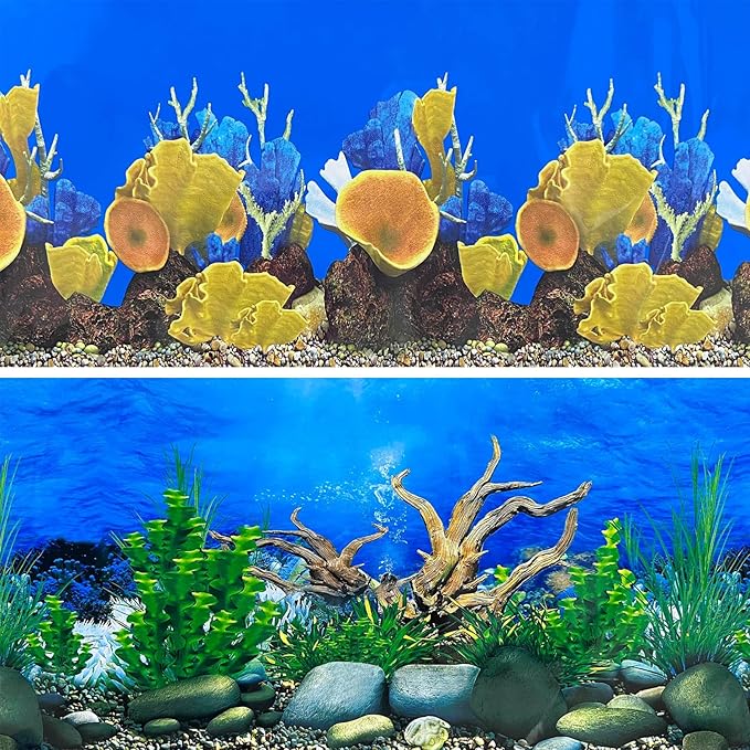 XCNO Aquarium Background Poster Fish Tank Wallpaper, Double-Sided, 16"x 33"