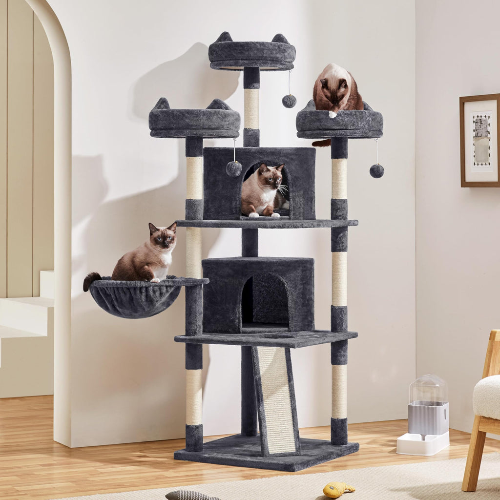 Yaheetech 69in Cat Tree Tower, 2 Condos, Scratching Posts & Cat-Ear Perches