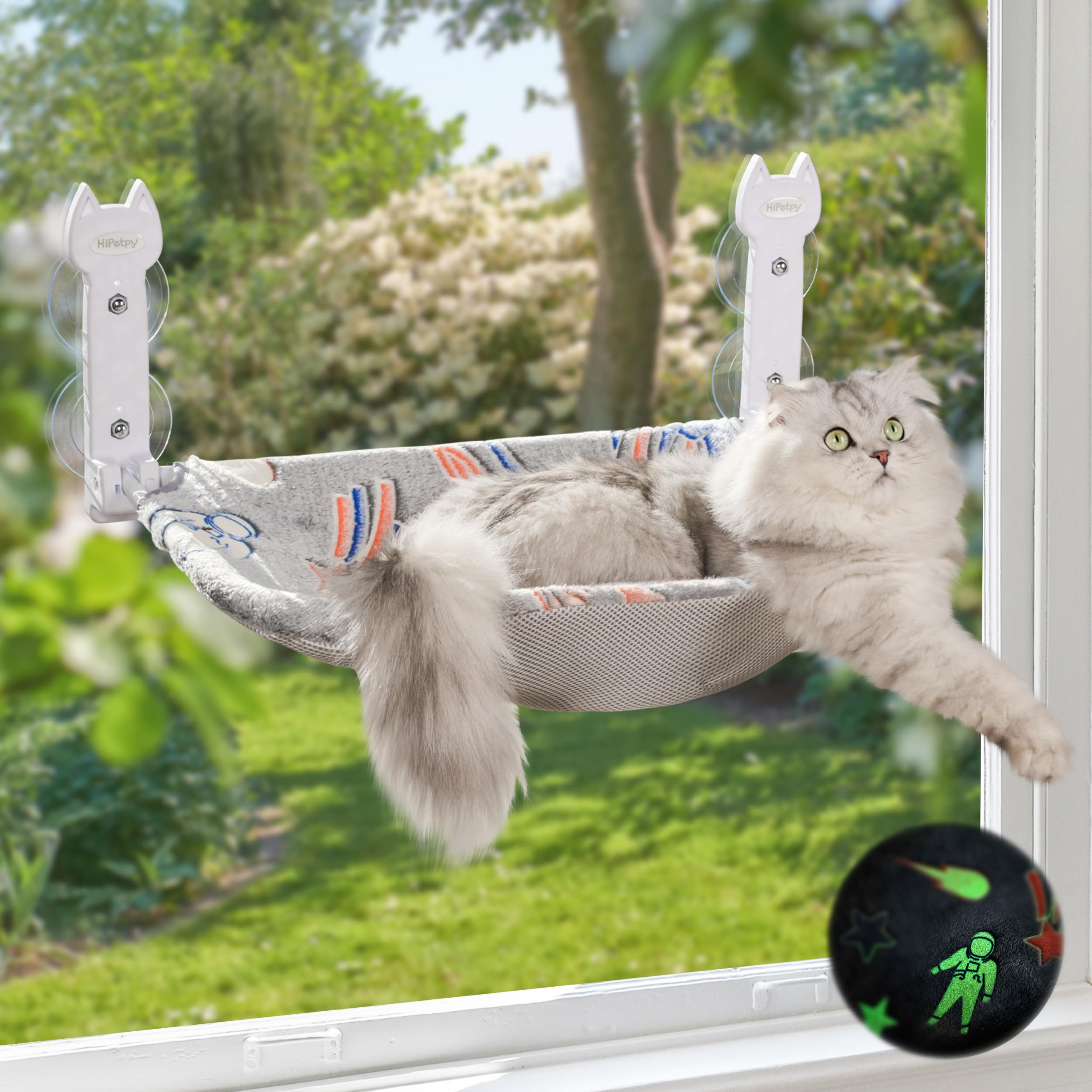 HiPetpy 1-Pack Cat Window Perch, Cordless Foldable Cat Hammock