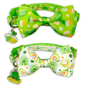 2 Pack St. Patrick's Day Cat Collars with Bow Tie and Charms, Adjustable Breakaway Shamrock and Clover Collars for Cats and Kittens, Holiday Festive Design for Boys and Girls