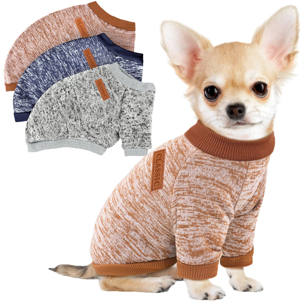 3 Pack Dog Sweaters for Small Dogs Girl Boy Winter Fleece Clothes Warm Soft Dog Sweatshirt Outfit for Dogs Cats Pet Apparel