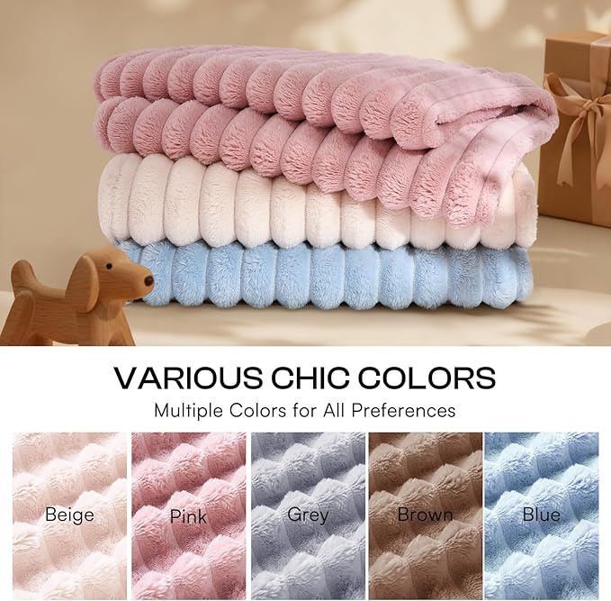 LINENLUX 1 Pack 3 Soft Dog Blanket Washable Warm Fleece Cat Blankets for Pet Puppy Fluffy Calming Flannel Pink/White/Blue Large