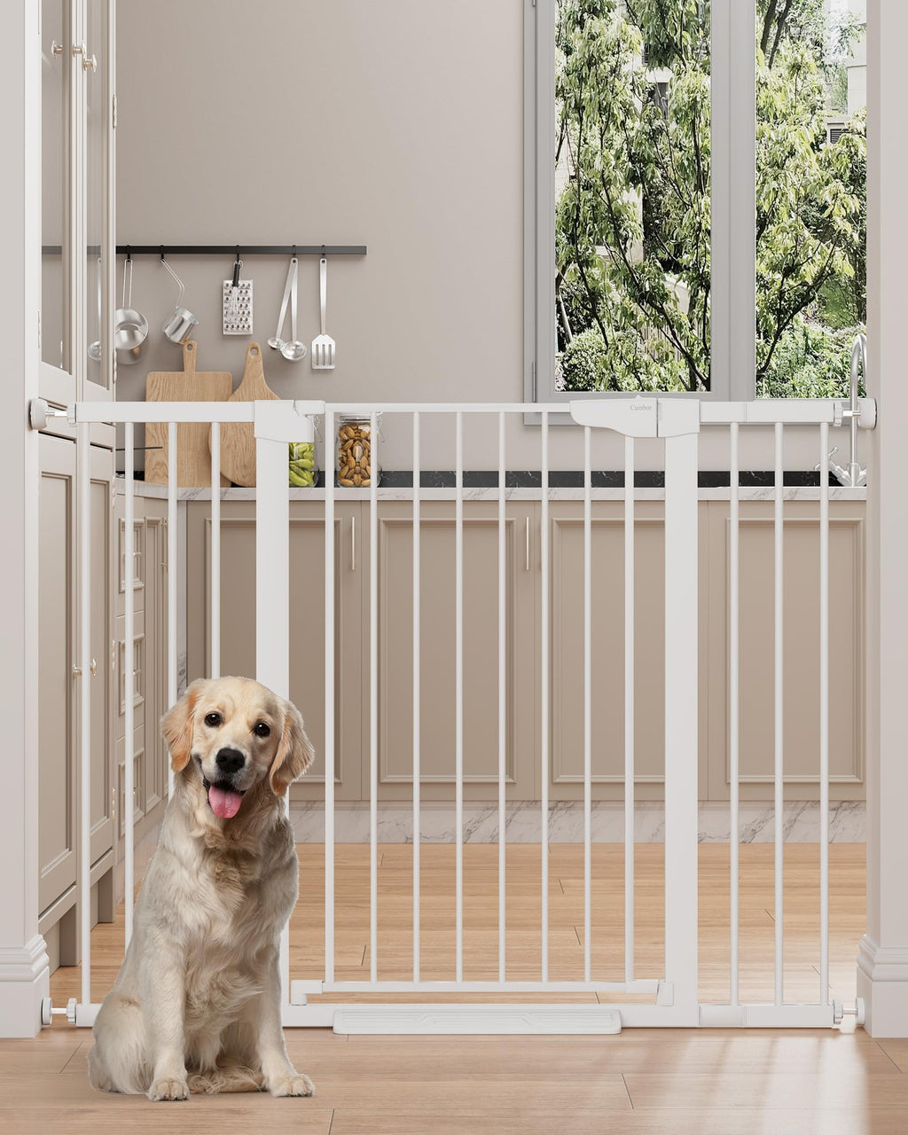 Cumbor 36 in Extra Tall Baby Gate for Stairs, 29.7-51.5 in Dog Gate White